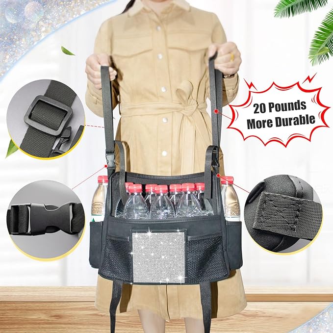 White Diamand Car Handbag Holder Between Seats Bling Crystal Car Storage Bag Large Capacity Purse Phone Ipad Automotive Consoles Organizer Safe Barrier of Backseat Pet Kids