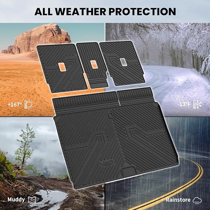 LASFIT Trunk Mat with Backrest Mat Ford Expedition Max & Lincoln Navigator L 7 Seats 2025 2026(Not fit 8 Seats),Costom Fit All Weather Protection TPE Easy Clean Cargo Liners,4pcs,Black