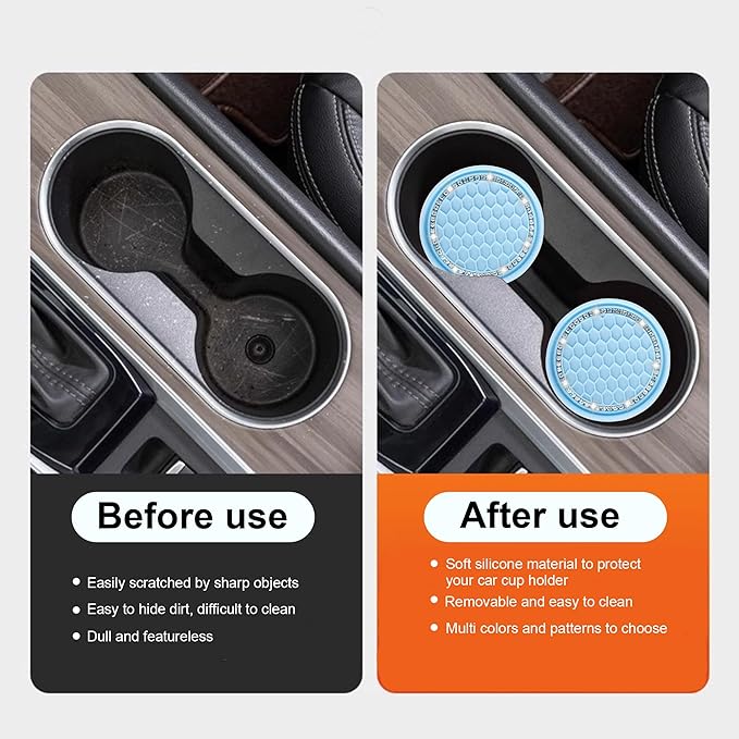 Amooca Car Cup Coaster 4 Pack Universal Non-Slip Cup Holders Insert Coasters Bling Crystal Rhinestone Car Interior Accessories Blue Grid