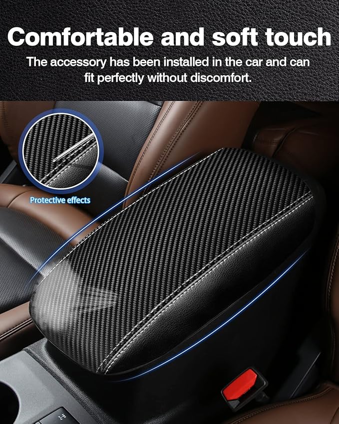 Autorder Center Console Cover for Ford Bronco Sport 2021-2024 2025/Escape 2020-2024 2025 Accessories Carbon Fiber Armrest Cover Anti-Scratch Middle Console Pad Leather Armrest Protector
