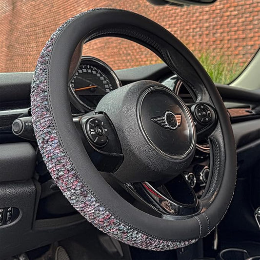 PINCTROT Chenille Leather Steering Wheel Cover, Soft Mottled Colors, Sweat-Proof, Non-Slip Grip, All-Season Comfort, Universal 14.5-15 Inch(Mottled Purple)