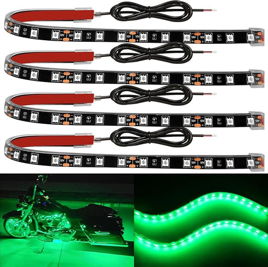 YM E-Bright 4Pcs Led Strip Lights for Car, 12inch Waterproof IP68 Car Underglow Strip Lights Decoration 18SMD 12V Led Interior Exterior Lights Strip for Cars Motorcycles Truck Golf Cart Boat - Green