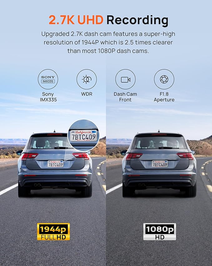 70mai 2.7K Dash Cam Front A500S, 1944P Dash Camera for Cars with Sony IMX335, Dashcam Built-in WiFi GPS, Optional Rear Dashcam, ADAS, 2'' IPS LCD Screen, 24H Parking Mode, WDR, Super Night Vision