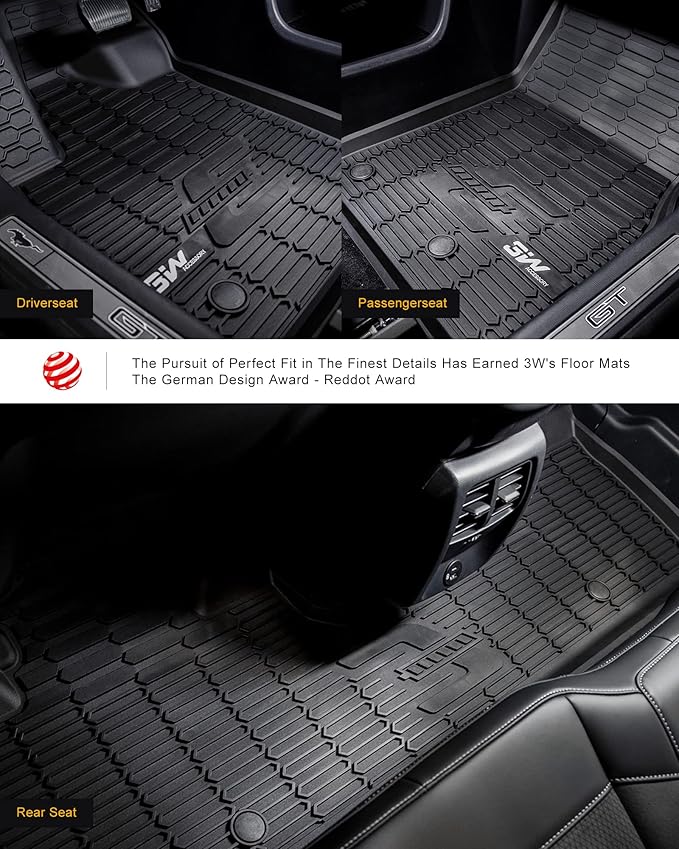 3W Ford Mustang Mach E Floor Mats Fit for 2021 2022 2023 2024 2025 TPE All Weather Car Accessories Custom Fit Floor Liner 1st and 2nd Row Full Set Car Mats, Black