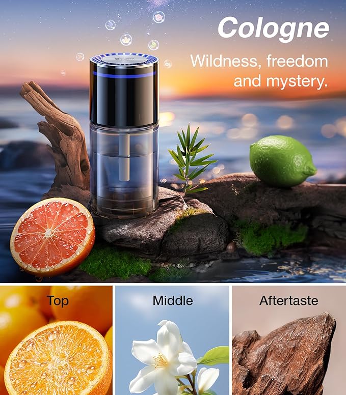 VICSEED AUTO On/Off Smart Car Air Freshener with Blue Ambient Light, Adjustable Concentration & 360°Scent Aroud Car Diffuser, 160ML Large Capacity for 6 Months Long-Lasting Use - Premium Cologne