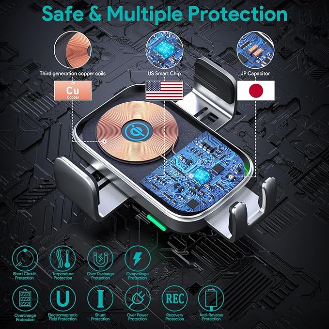 Wireless Car Charger, 15W Auto-Clamping Charger Mount, Air Vent Car Charging Holder for iPhone 15 14 13 12 11 Pro Max Plus Mini X Xr Xs, Samsung S23 S22 S21 S20 Note 20, Google, LG, etc