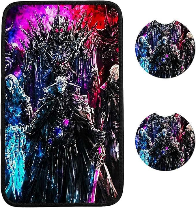 Universal Auto Center Console Pad and 2Pcs Car Coasters Set, Anti Slip Soft Neoprene Car Armrest Seat Box Cover Protector for Most Vehicle - Car Interior Accessories, Night Warriors