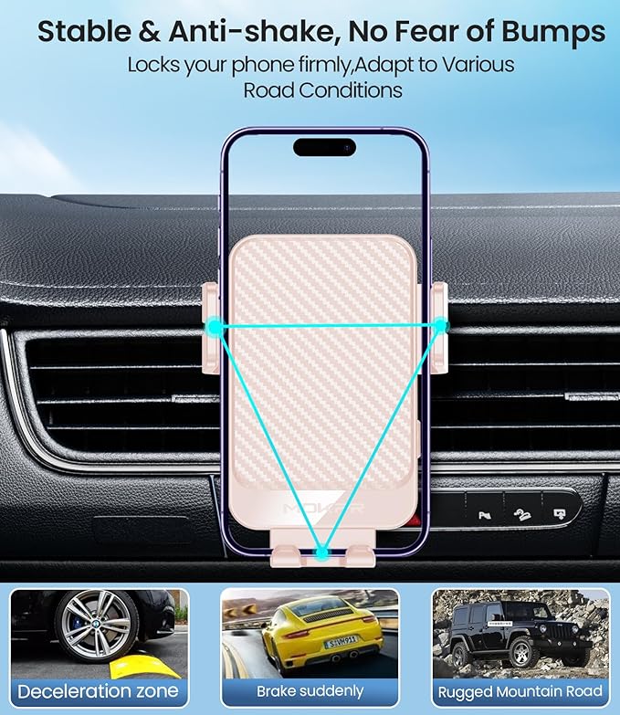 Wireless Car Charger, MOKPR 15W Fast Charging Auto-Clamping Car Mount Hands-Free Car Charger Mount for Dash Windshield Air Vent Compatible with iPhone 16 15/14/13/12, Samsung S23/S22/S21 Pink