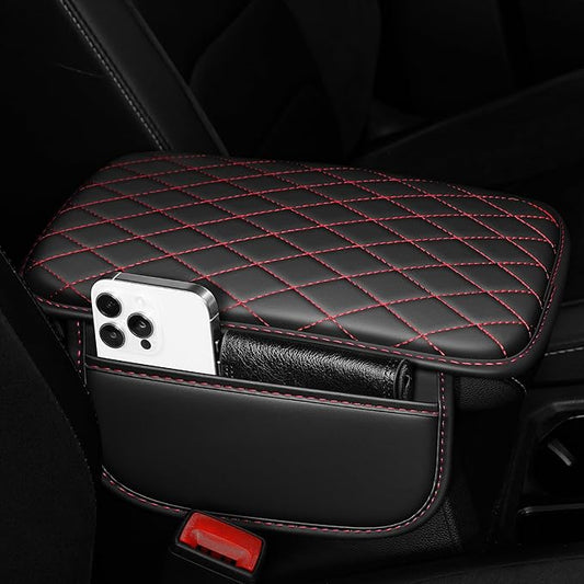 Car Armrest Cover Fit for Acura TL Leather Center Console Cover Cushion with 2 Storage Bags(Black&Redline)