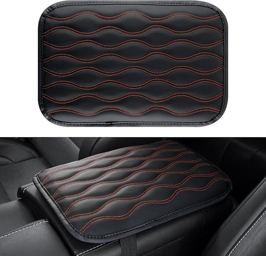 Amiss Auto Center Console Pad, Universal Waterproof Armrest Seat Box Cover, Car Interior Accessories, Leather Auto Armrest Cover Protector for Most Vehicle, SUV, Truck (Orange-Line)