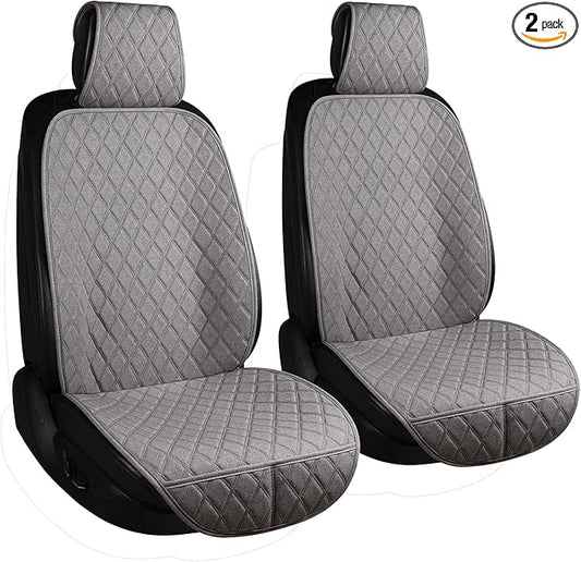 ENOGE Front Car Seat Covers, Linen Car Seat Cover, Driver Seat Protector with Soft & Breathable Cloth Fabric for All Seasons Universal Fits Most Automotive, Van, SUV, Truck (Gray, 2 Front)