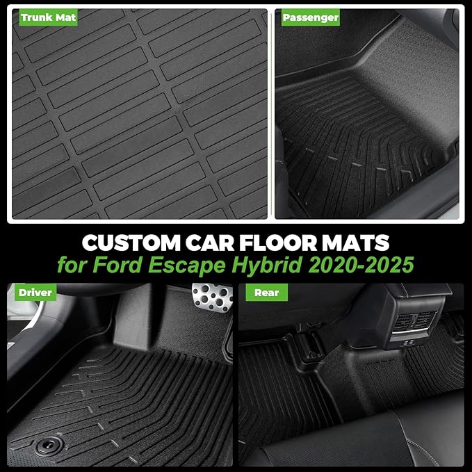Floor Mats & Cargo Liner Set Custom Fit for Ford Escape Hybrid 2020-2025 All Weather Protection for Car Mats Anti-Slip TPE Odorless Floor Liners Ford Escape Hybrid Accessories Waterproof Trunk Mat