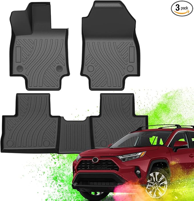 TPE Floor Mats for Toyota RAV4 2019 2020 2021 2022 2023 2024(Not for Hybrid) Custom Fit,Heavy Duty,All-Weather Protection | Durable,Odorless,Easy to Clean (3-Piece,Black)