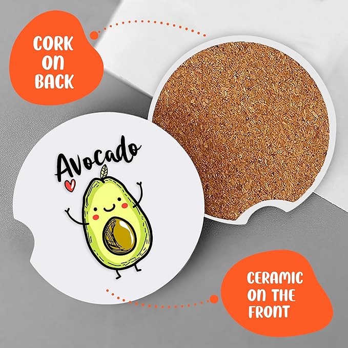 2 Pack Avocado Car Cup Holder Coaster, Cute Car Interior Accessories Drink Coaster for Women & Men, Avocado Lovers Themed Gifts Stuff Accessories Things Merchandise Items!