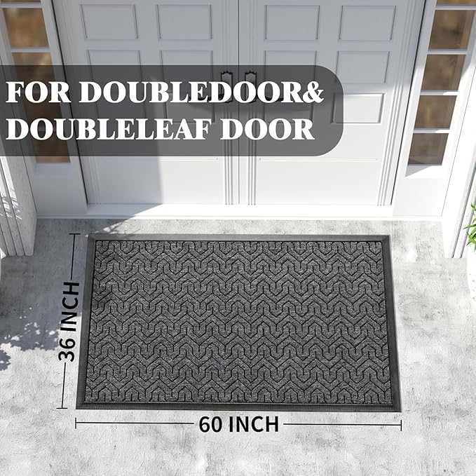 Yimobra Extra Large Door Mat Outside Entrance 60x36, Waterproof Heavy Duty Outdoor Mats for Front Door, Non Slip Rubber Entry Mat for Garage Patio Indoor, Easy Clean, Mix Grey