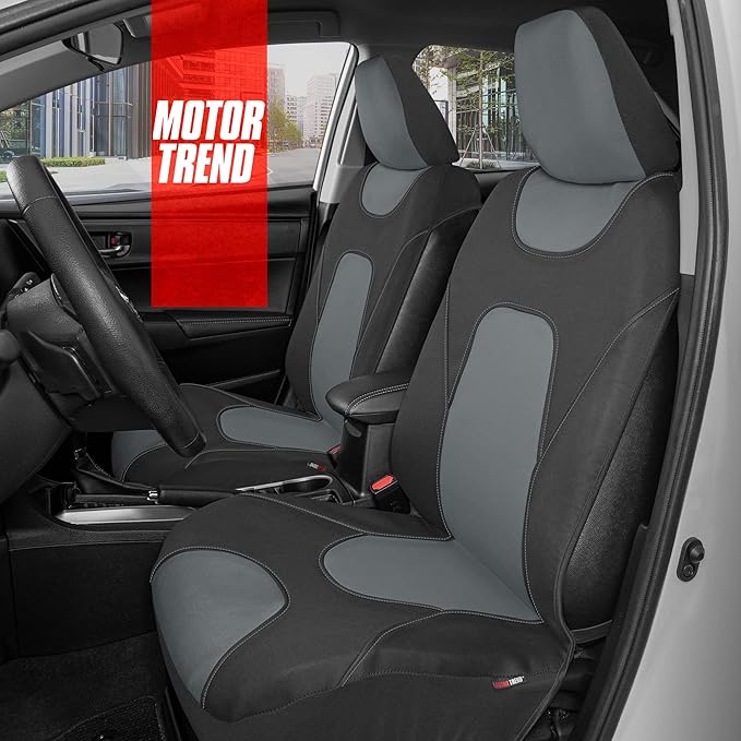 Motor Trend AquaShield Waterproof Front Seat Covers, Gray Seat Covers for Cars – Neoprene Front Car Seats Cover, SUV Seat Covers Protector - Car Interior Cover for Auto, Trucks, & Dog Owners