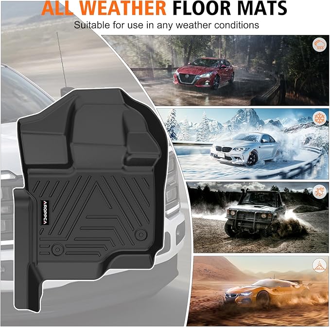 All Weather Floor Mats for 2017-2026 Ford F250/F350/F450 SuperCrew Cab with Rear Under Seat Storage, TPE Rubber Floor Liners Anti-Slip Full Set Automotive Mats for 2024 2025 F250/F350/F450 Accessories