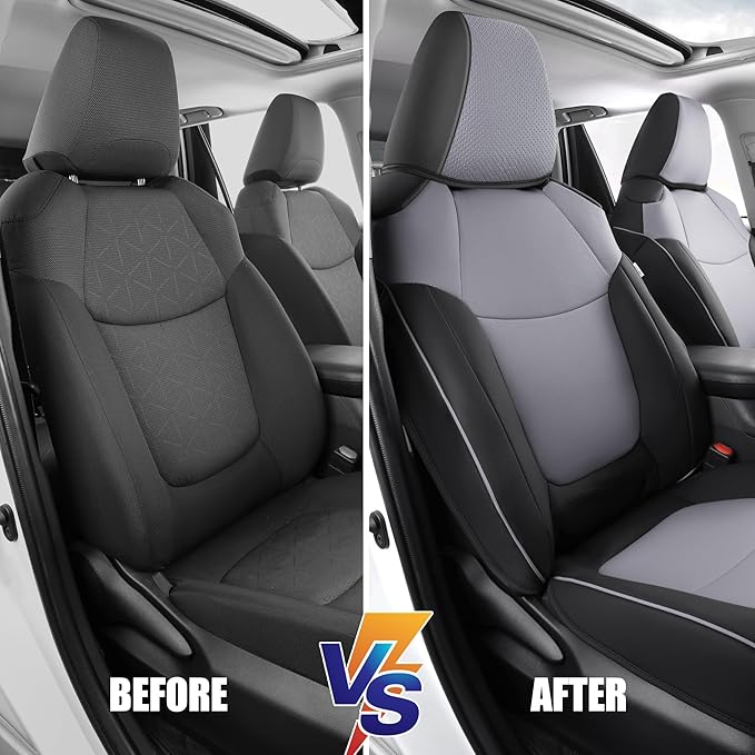 AOOG Leather Car Seat Covers Fit RAV4, Waterproof Faux Leather Seat Covers Custom Fit for Toyota RAV4 2019 2021 2022 2023 LE,XLE,XLE Premium, Limited (Front Pair, Black&Grey)