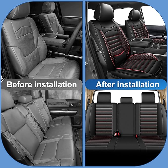AOMSAZTO Seat Covers Toyota Tundra: Custom Fit for 2022 2023 2024 2025 2026 Toyota Tundra Crewmax Double Cab Waterproof Leather Truck Seat Covers Protectors (Black&Red)