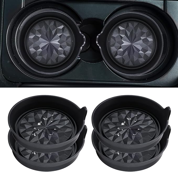 Amooca Car Cup Coaster Universal Automotive Waterproof Non-Slip Cup Holders Sift-Proof Spill Holder Car Interior Accessories 4 Pack Black Flower