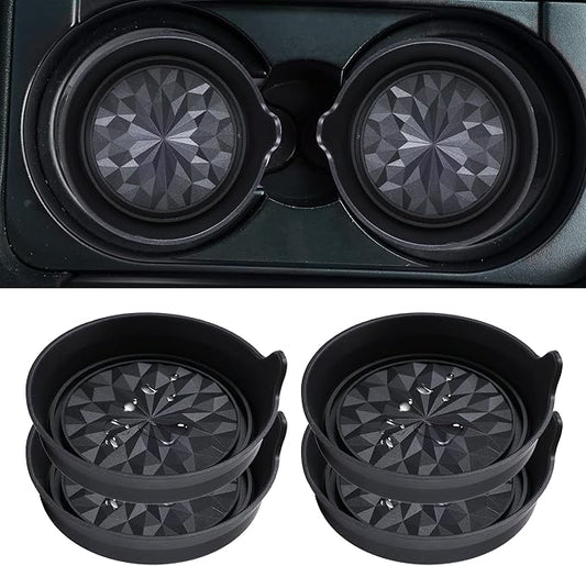 Amooca Car Cup Coaster Universal Automotive Waterproof Non-Slip Cup Holders Sift-Proof Spill Holder Car Interior Accessories 4 Pack Black Flower