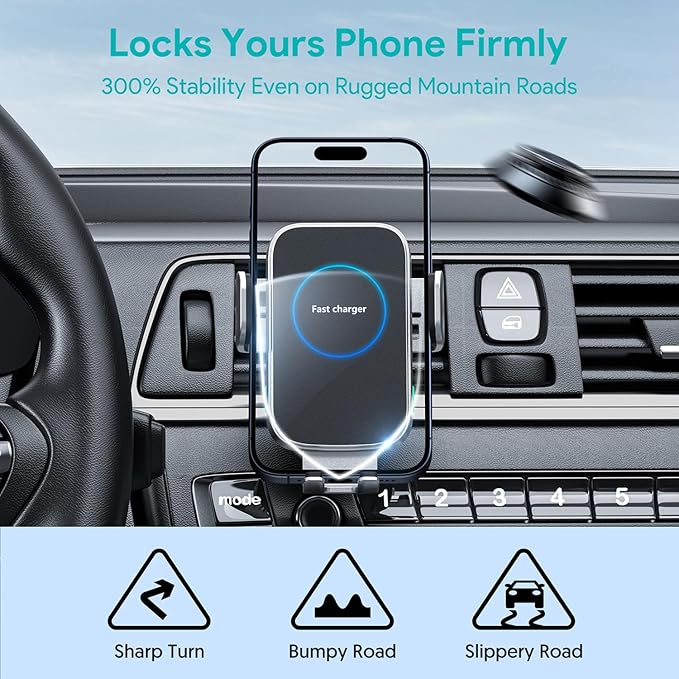 Wireless Car Charger, 15W Auto-Clamping Charger Mount, Air Vent Car Charging Holder for iPhone 15 14 13 12 11 Pro Max Plus Mini X Xr Xs, Samsung S23 S22 S21 S20 Note 20, Google, LG, etc