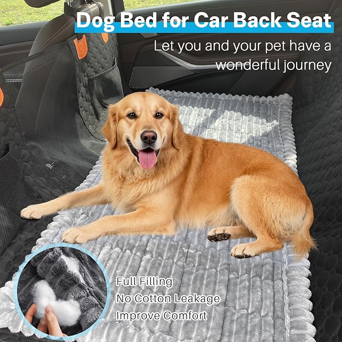 Dog Car Seat Cover for Back Seat, Dog Bed for Car, Fit for Backseat Extenders, Car Seat Protector, Nonslip Soft Durable for Cars Trucks and SUVs (Light Gray, 24.8"*54")