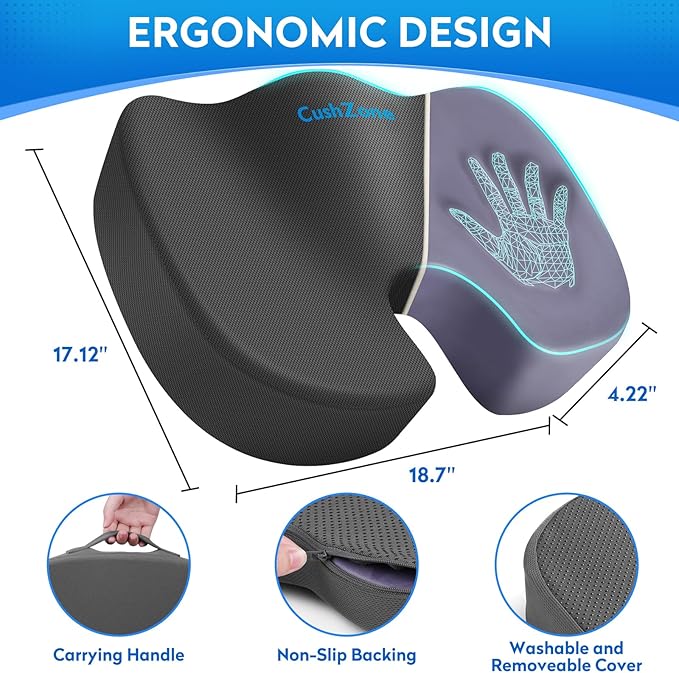 XXL Seat Cushion Office Car Seat Cushion, Memory Foam Cushion for Office Chair, Car Seat, Airplane, Bleacher Non-Slip Chair Pad, Butt Pillow for Desk, Wheelchair, Car
