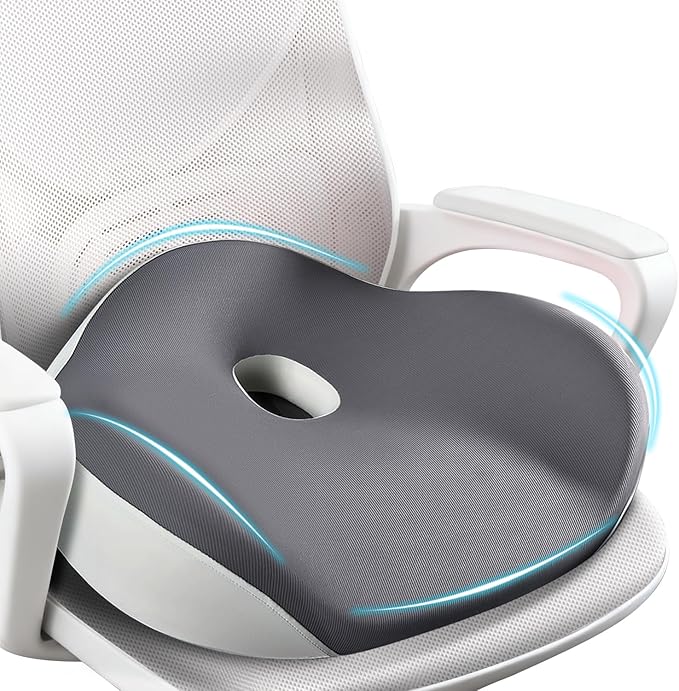 FLORICH Seat Cushion, Memory Foam Seat Cushion for Car Office Chair, Ergonomic Office Seat Chair Cushion for Sciatica Pain Relief, Larger Seat Cushion for for Long Sitting Office Workers - Grey