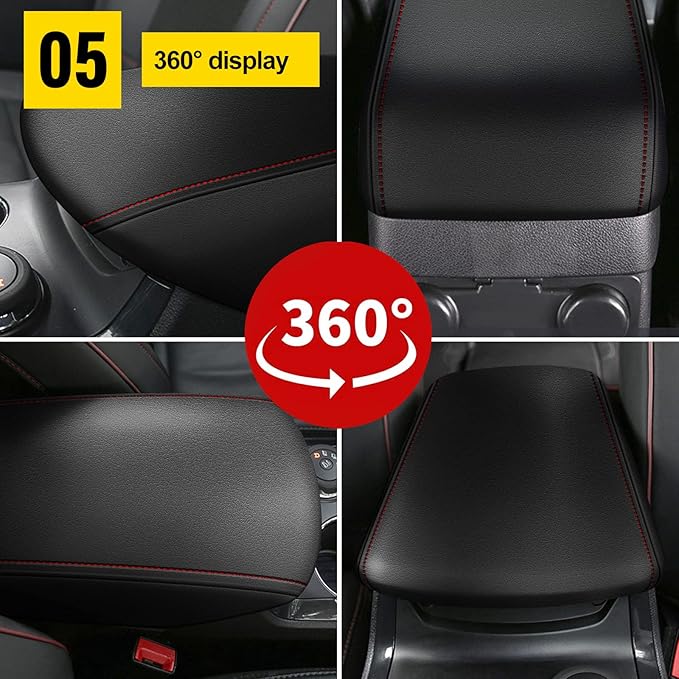 AOMSAZTO Center Console Armrest Covers for Ford Explorer 2011-2019 Black with Red Stiches