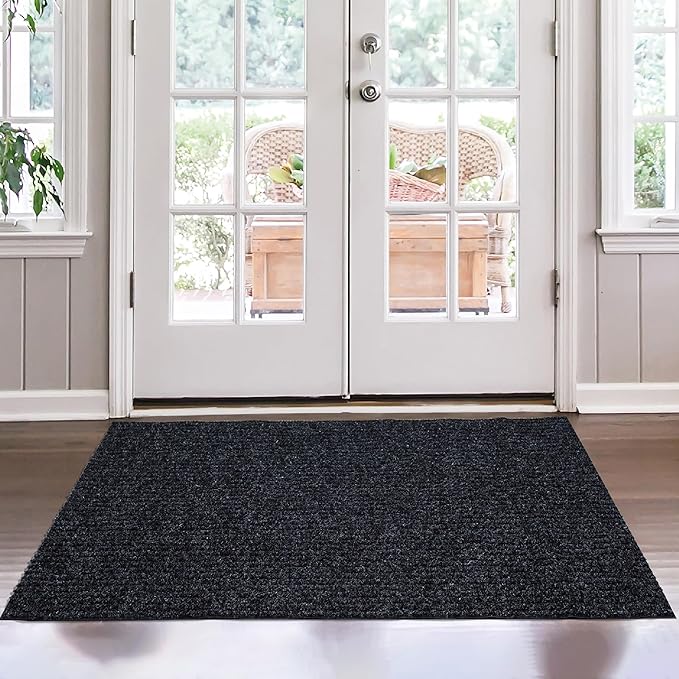 Ottomanson Mud Mat 2' x 4' Entryway Rug - Non-Slip Scraper Doormat for Muddy Paws, Dirt Trapping Indoor/Outdoor Mat for High-Traffic Areas, Kitchen, Garage, Patio, Black