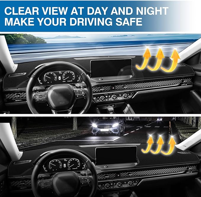 KUST Car Dash Cover for Honda Accord 2023-2026 Dash Carpet Polyester Dashboard Cover Non-Slip Dash Protector Interior Accessories for Accord Custom Fit Dash Mat Sunshade Windshield No Glare Black