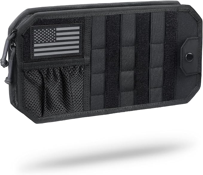 WYNEX Molle Car Sun Visor Organizer, Original Design Car Accessories with Zipper Visor Storage Pouch & Glasses Clip, Semi-Rigid Molle Panel for Tactical Gears, Fits Most Vehicles, SUVs, Trucks