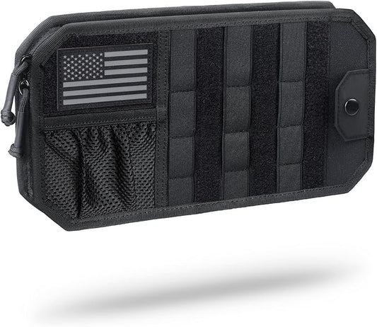 WYNEX Molle Car Sun Visor Organizer, Original Design Car Accessories with Zipper Visor Storage Pouch & Glasses Clip, Semi-Rigid Molle Panel for Tactical Gears, Fits Most Vehicles, SUVs, Trucks
