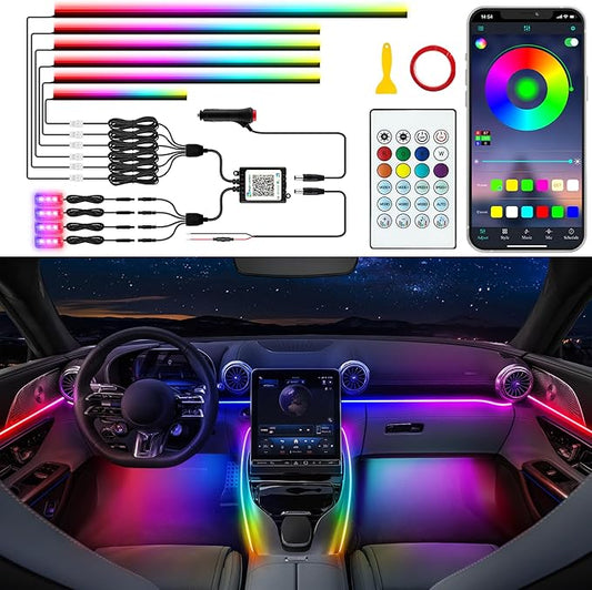 Acrylic LED Lights - Interior Car Ambient Lighting Kits with Dynamic Rainbow Dream Color Chasing, Music Sync (10 in 1(4*29.5+43.3+14.5 inches+4 Footwell Lights))