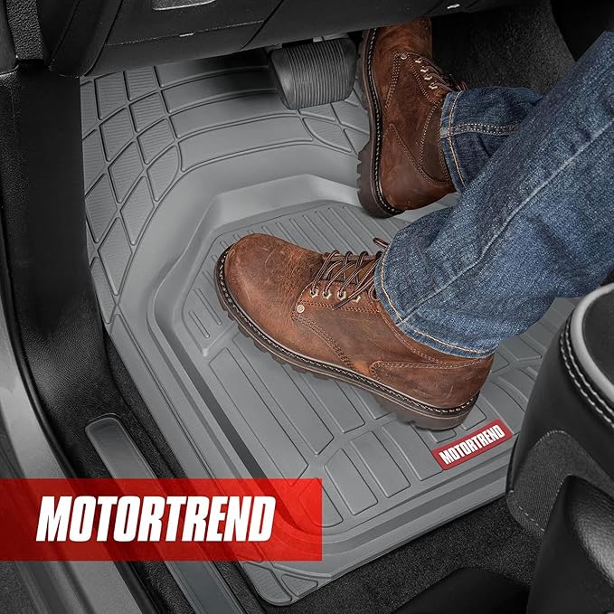 Motor Trend 943-GR FlexTough Defender Car Floor Mats -Next Generation Deep Dish Heavy Duty Contour Liners for Car SUV Truck & Van-All Weather Protection, Trim to Fit Most Vehicles Gray
