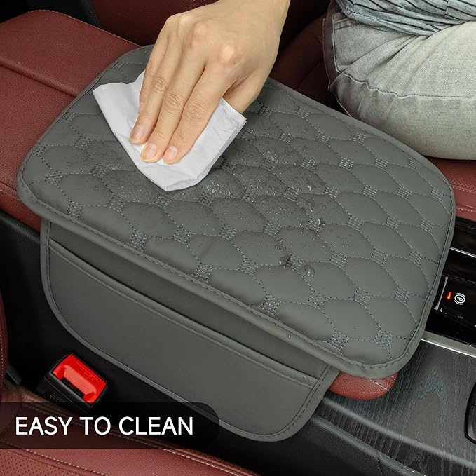 Universal Center Console Cover, with Leather Side Pockets for Car, Middle Console Cover Lid for Truck | Auto | SUV, Interior Accessories Prevent Scratching (Light Yellow, S)