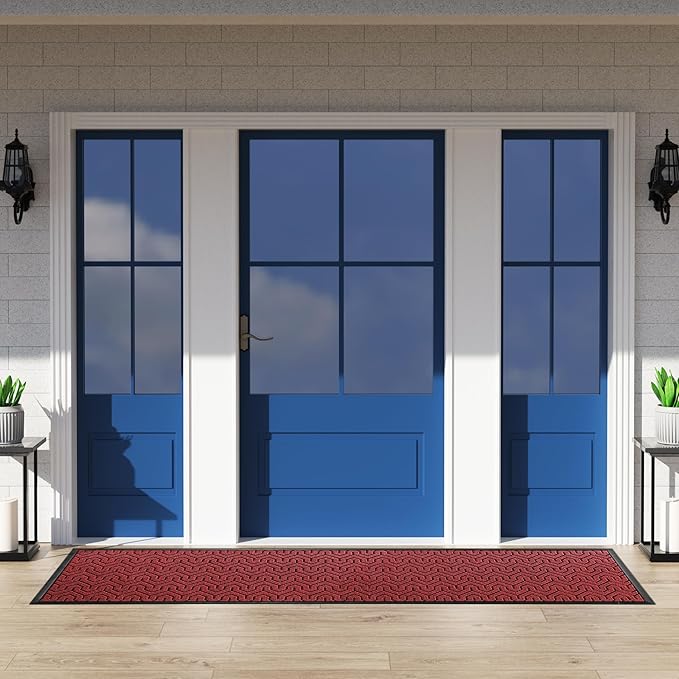 Yimobra 72x24 Indoor Outdoor Runner Rug, Heavy-Duty Entrance Mat for High Traffic Areas, Commercial Grade Welcome Door Mat, Easy Clean Black Red