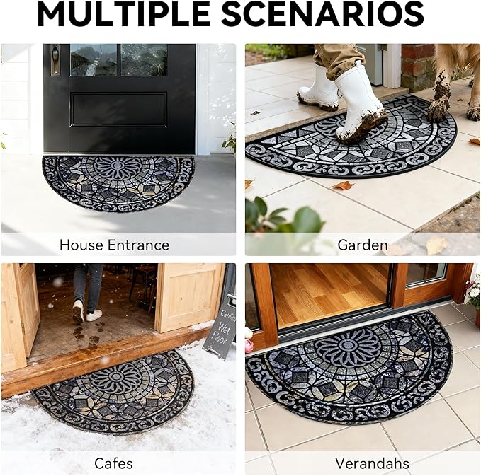 Outdoor Rubber Mat 17.71"x29.52" Heavy Duty, Waterproof Doormat for Outside Entrance, Non-Slip Backing, Easy Clean Patio Carpet for Garage, Porch, Deck, Kitchen (Blue)