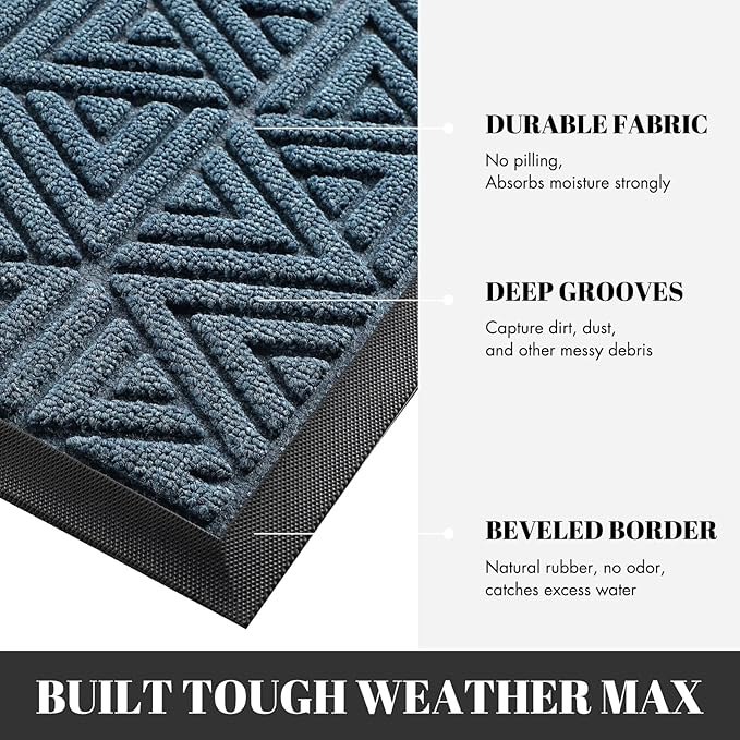 Yimobra Outdoor Mats for Front Door 29.5x17, Stops Mud & Dirt at Entrance, Fits Garage & Patio, All-Weather Waterproof Non Slip Outdoor Indoor Welcome Mat, Mix Blue