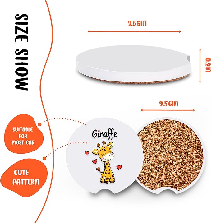 2 Pack Giraffe Car Cup Holder Coaster, Cute Car Interior Accessories Drink Coaster for Women & Men, Giraffe Lovers Themed Gifts Stuff Accessories Things Merchandise Items!