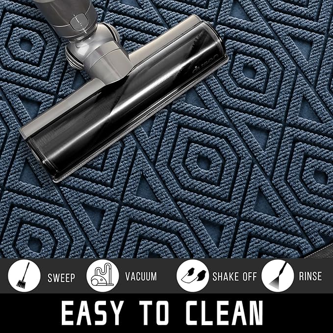 Yimobra Door Mat, Outdoor Indoor Entrance Welcome Mat, Heavy Entry Front Door Mat, Stain & Fade Resistant, Low Profile, Sturdy Rubber, Easy Clean Patio Floor Mat, Waterproof, 47 x 32, Blue