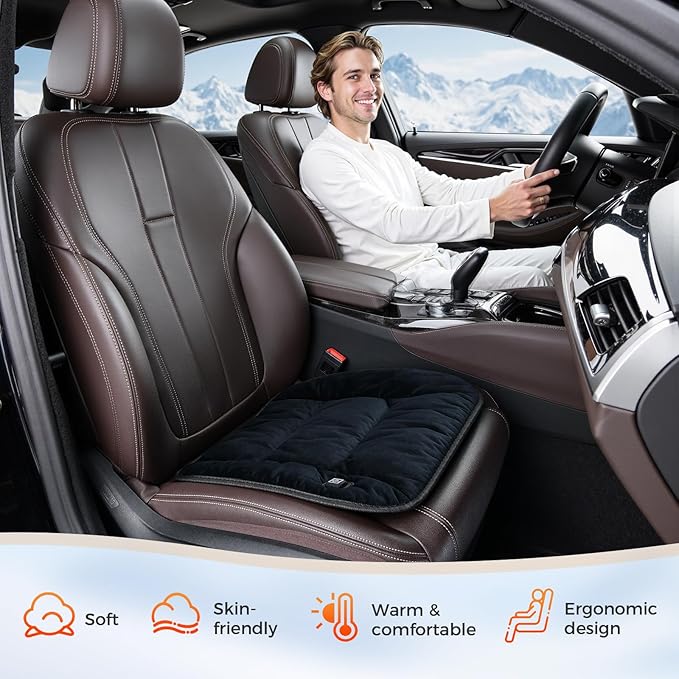 FLORICH Winter Seat Cushion Comfortable Furry Seat Cushion in Winter Soft Seat Cover Skin-Friendly Seat Protector Universal for Car Seat Driving, Office Chair, Home, Black, 1PCS