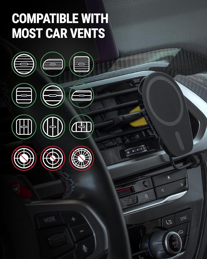 Scosche MPQ6DV-SP Magnetic Phone Holder for Car Dashboard/Vent, 15W Wireless Fast Car Charger Phone Stand, Hands Free Cell Phone Mount Compatible with iPhone 17/16/15/14/13/12 Series & MagSafe Case