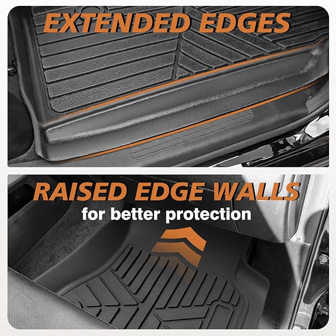 TripleAliners Floor Mats All Weather Liner Compatible with 2019-2025 RAM 1500 Crew Cab Accessories 1st & 2nd Row Floor Liners TPE Heavy Duty Custom Fit Car Mats (Not for Classic)