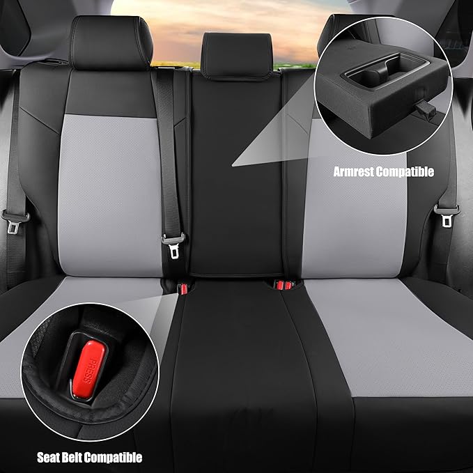 AOOG Leather Car Seat Covers Fit RAV4, Waterproof Faux Leather Seat Covers Custom Fit for Toyota RAV4 2019 2021 2022 2023 LE,XLE,XLE Premium, Limited (Full Set, Black&Grey)