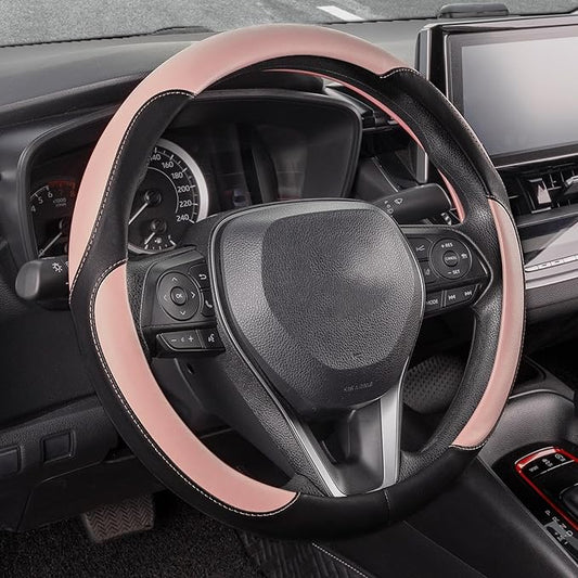 SEG Direct Car Steering Wheel Cover for Women Men, Standard Size 14.5-15 inch (37-39 cm), Auto Interior Accessories, Black and Pink