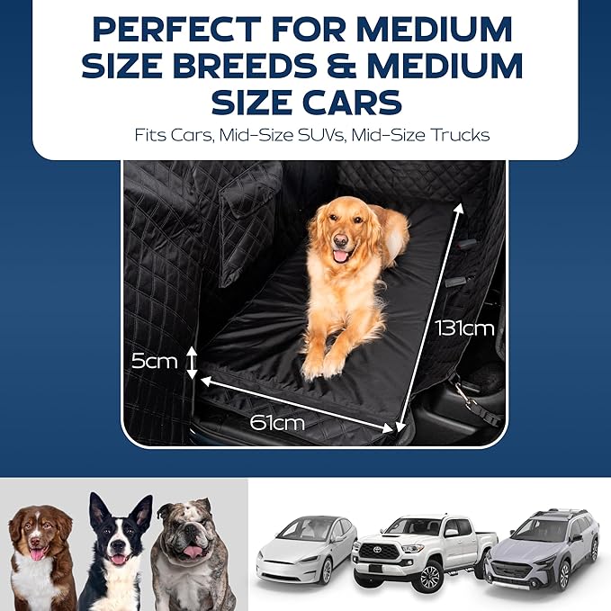 Ruff Liners Dog Bed for Car Back Seat, Medium Black – As Seen on Shark Tank – Fits Medium Seat Extender – Non-Slip Base, Waterproof Cover, Machine-Washable – Dog Mat for Car with Rebound Foam Comfort
