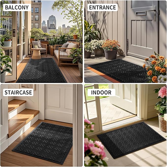 Yimobra Large Door Mat Outside Entrance 36x24, Waterproof Heavy Duty Outdoor Mats for Front Door, Non Slip Rubber Entry Mat for Garage Patio Indoor, Easy Clean, Black