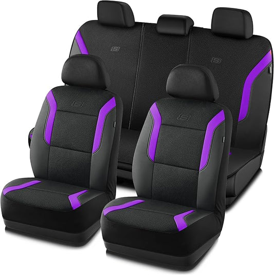 Skechers Memory Foam™ Car Seat Covers, Air Cool Mesh Thick Seat Covers, Car Seat Full Sets, Airbag Compatible, Automotive Comfort Protection for Most Cars,Vans,Trucks, SUVs,Purple